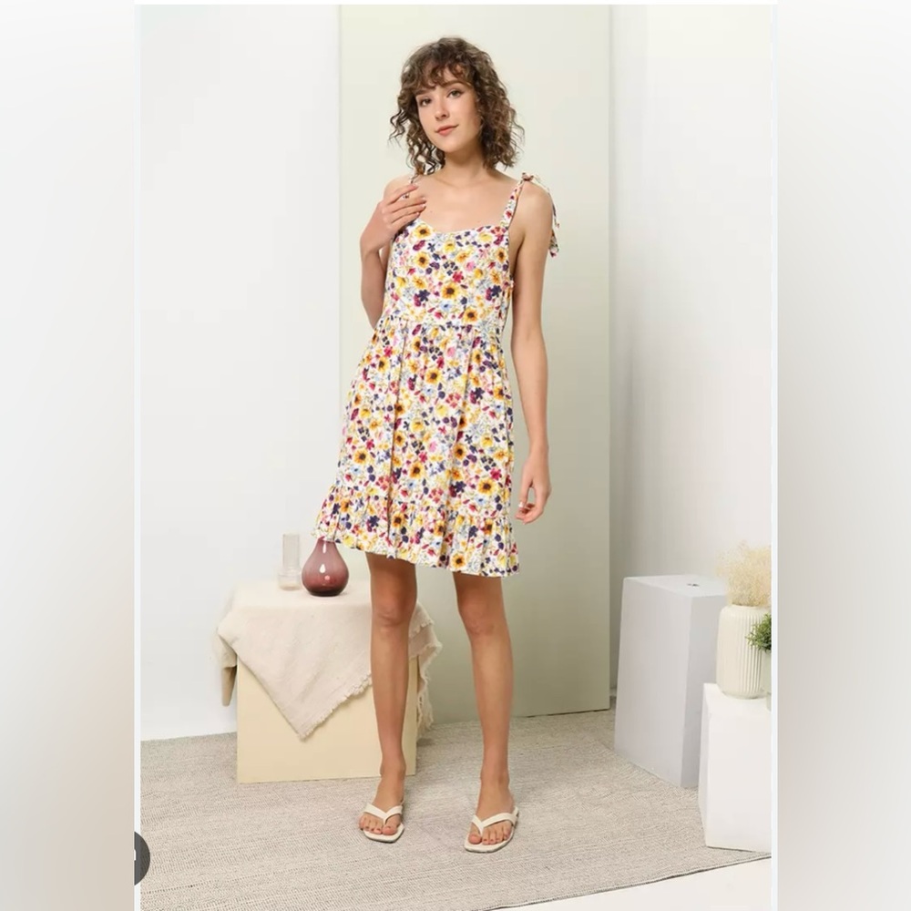 Tie-Shoulder Fit & Flare Floral Cami Mini Dress